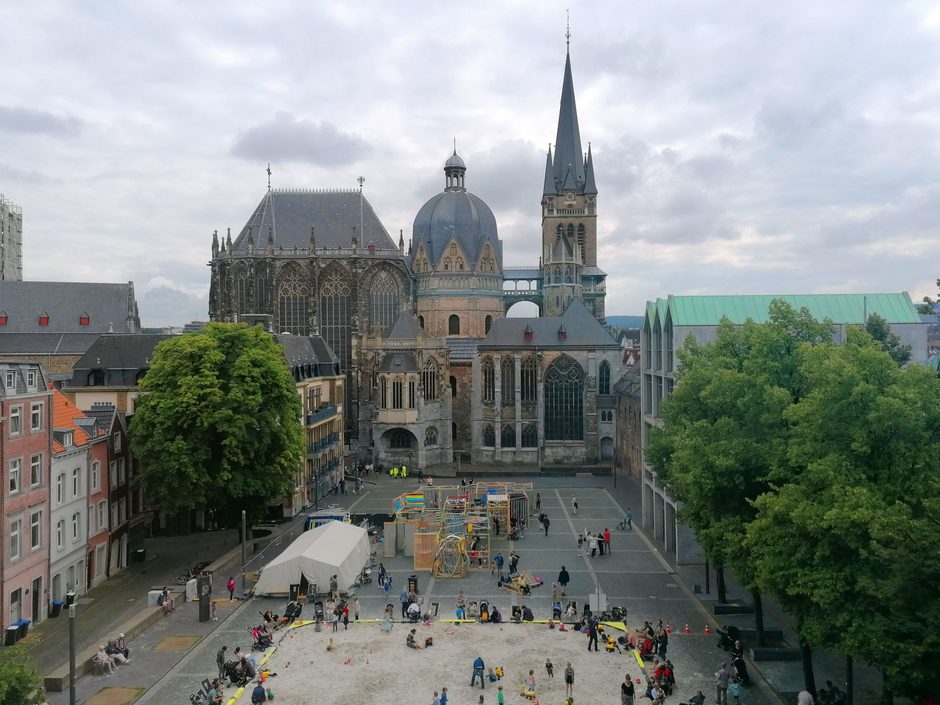 Aachen Cathedral seen from above the Katschhof square