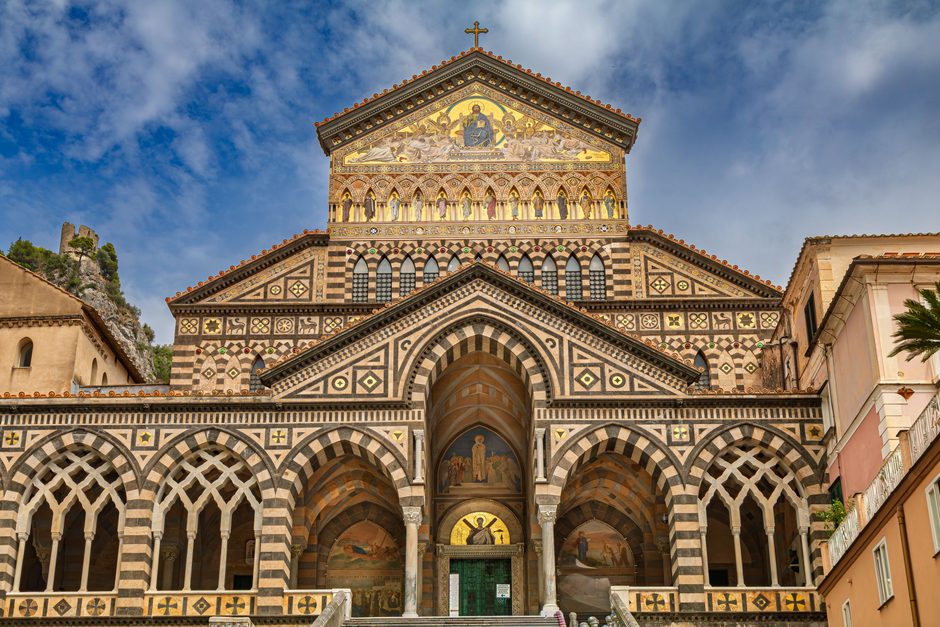 The striped facade of Amalfi Cathedral
