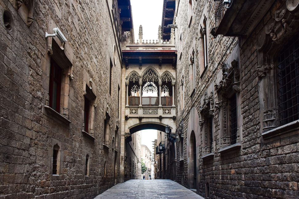 The neo-Gothic bridge over Carrer del Bisbe beside Barcelona Cathedral