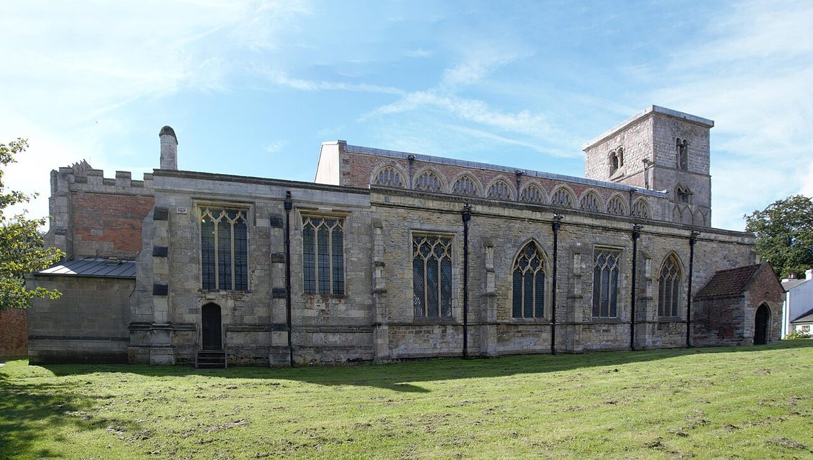 The long Gothic body of St Peter's Church, Barton-upon-Humber, with the Saxon tower at its west end