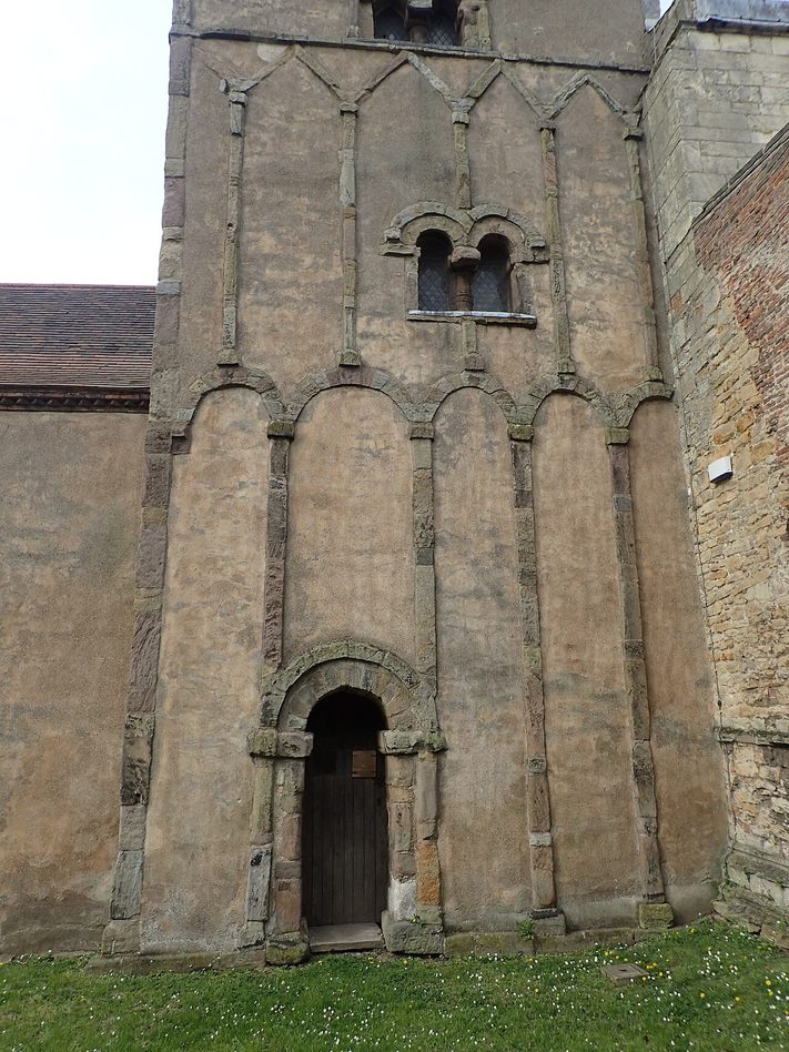 The Anglo-Saxon tower of St Peter's, Barton-upon-Humber, decorated with thin stone strips and round arches