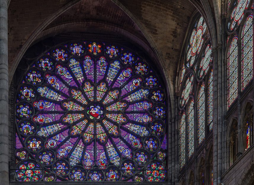 The great stained glass rose window of the north transept of the Basilica of Saint-Denis
