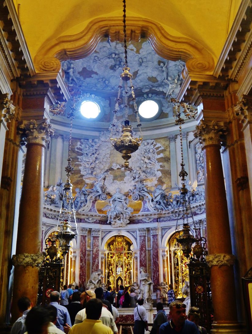 The Baroque Chapel of the Relics in the Basilica of St Anthony, with marble statues and reliquaries in niches