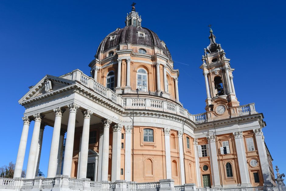 The Basilica of Superga with its portico, dome and twin towers