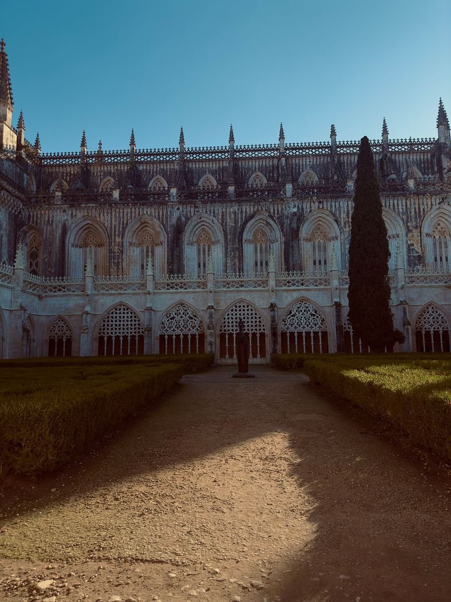The Royal Cloister of Batalha with the church pinnacles above