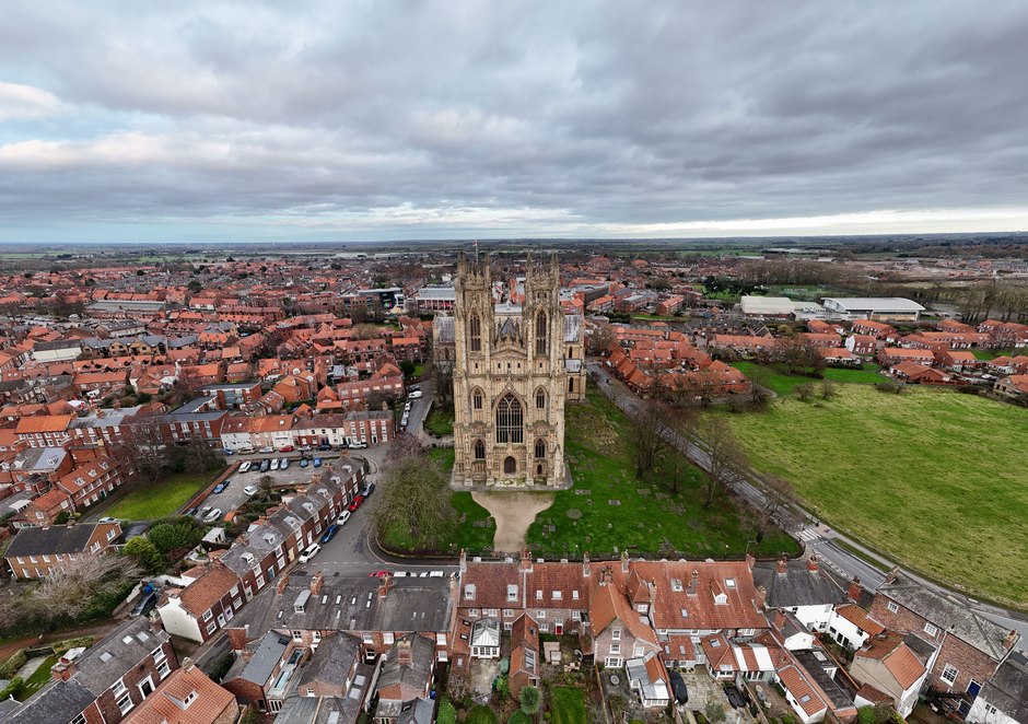 Beverley Minster and its twin west towers above the town