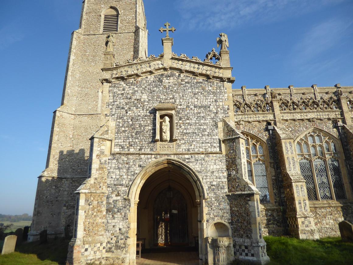 The south porch of Holy Trinity Blythburgh, with flint flushwork and a room above