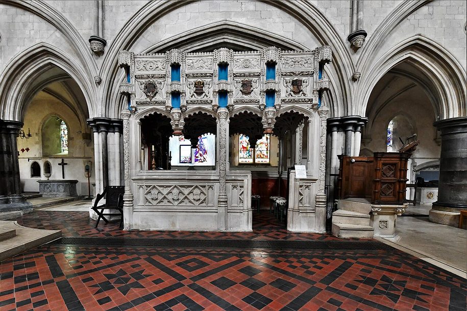 The carved stone De La Warr chantry chapel of 1532 inside Boxgrove Priory church