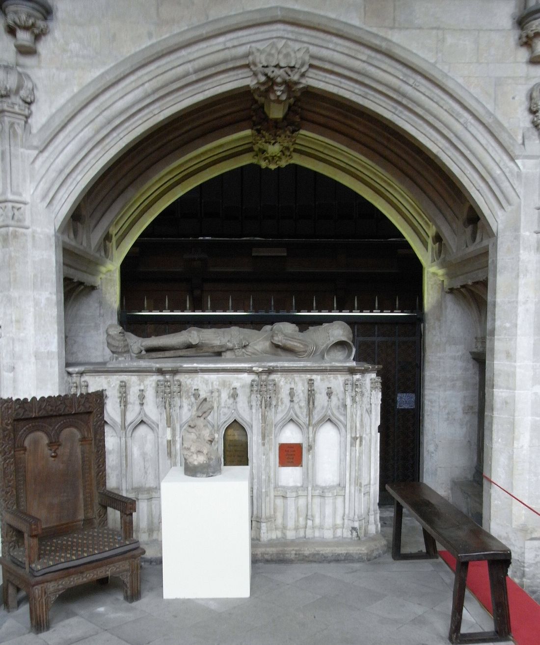 The medieval tomb chest and effigies of Maurice, Lord Berkeley, at Bristol Cathedral