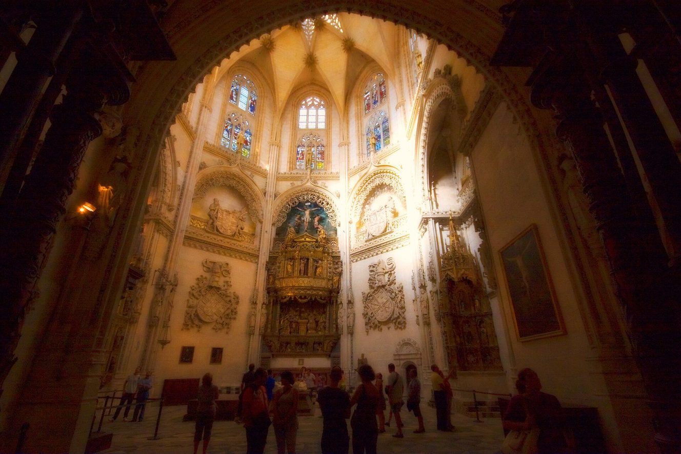 The Constable's Chapel in Burgos Cathedral, with its altarpiece and star vault lit from above