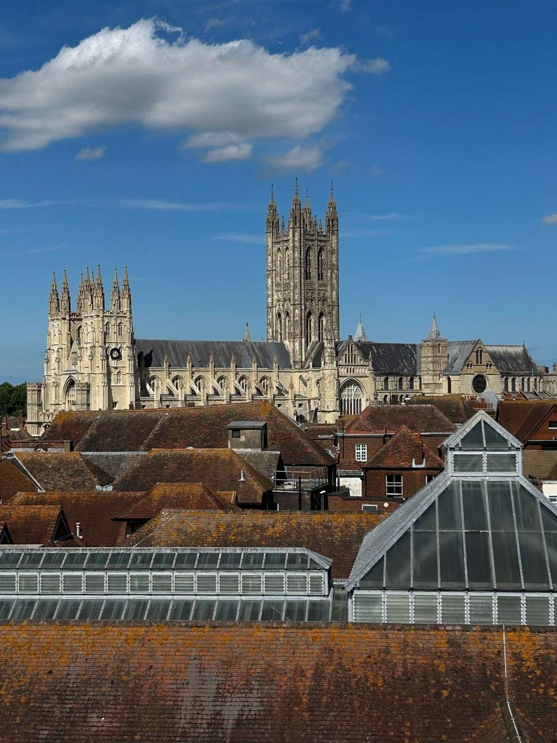 Bell Harry Tower rising above Canterbury Cathedral, England