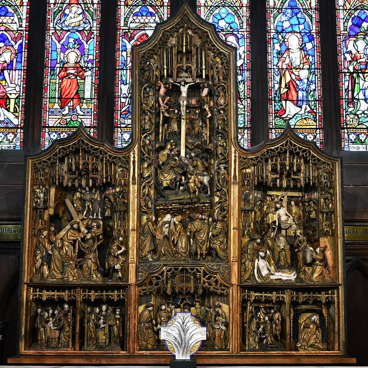 The Brougham Triptych, a carved and gilded Flemish altarpiece, in Carlisle Cathedral