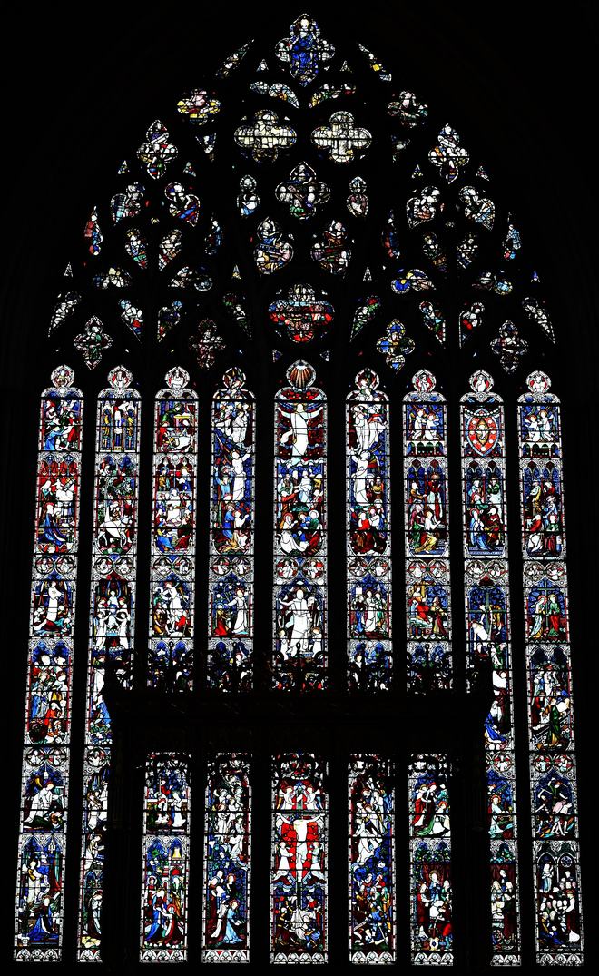 The great east window of Carlisle Cathedral with its flowing curvilinear tracery