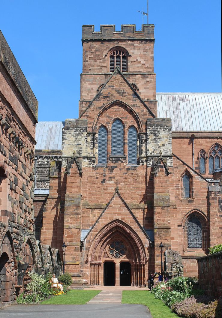The south porch and doorway of Carlisle Cathedral beneath its central tower