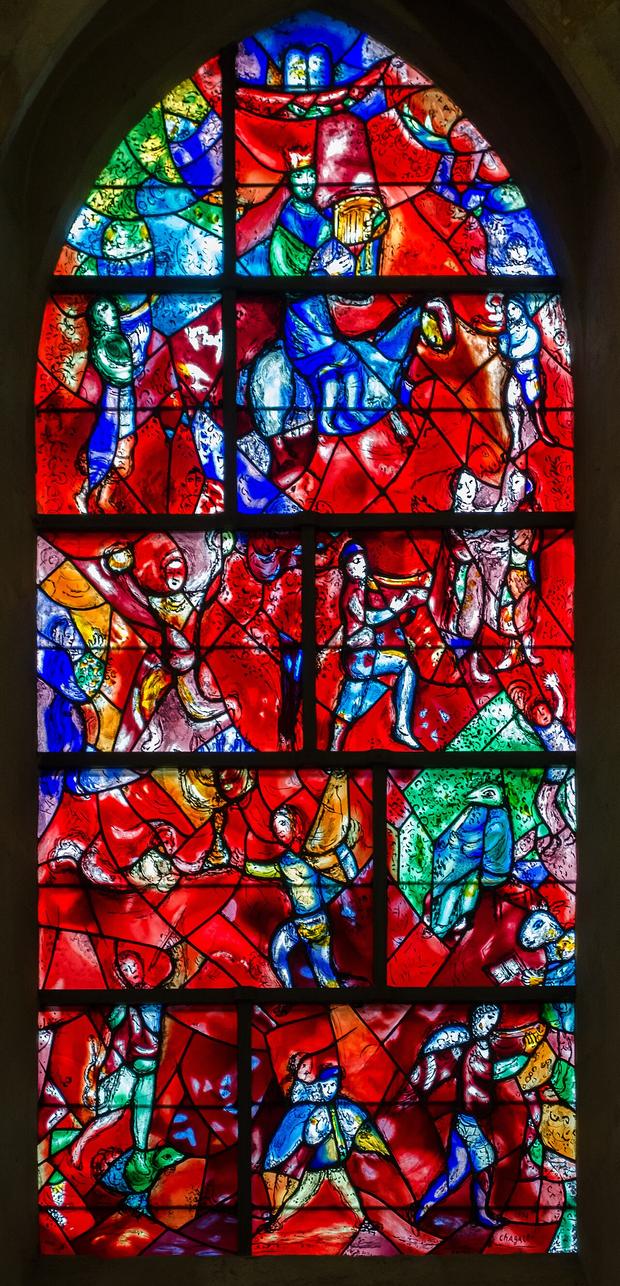 Marc Chagall's red stained-glass window at Chichester Cathedral