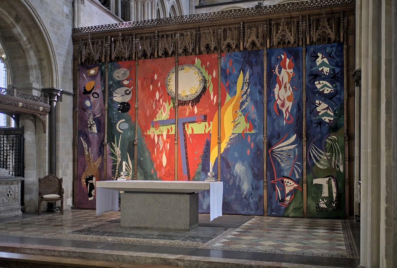 John Piper's brightly coloured tapestry behind the high altar of Chichester Cathedral