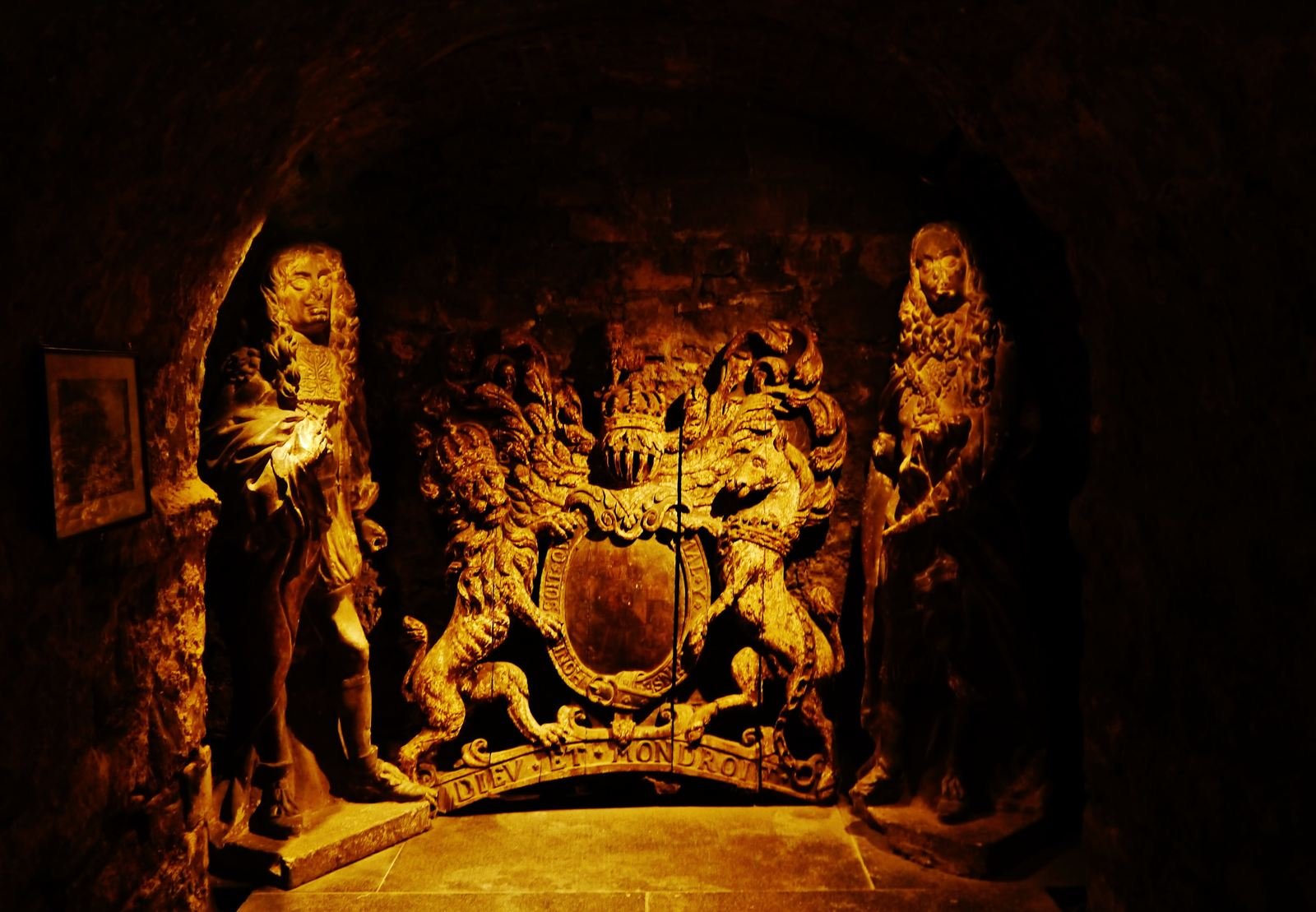 Carved royal arms displayed in the crypt of Christ Church Cathedral, Dublin