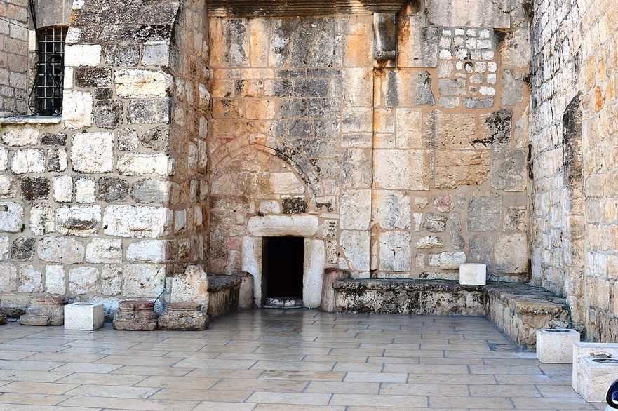 The low Door of Humility, a small rectangular opening in the stone front of the Church of the Nativity