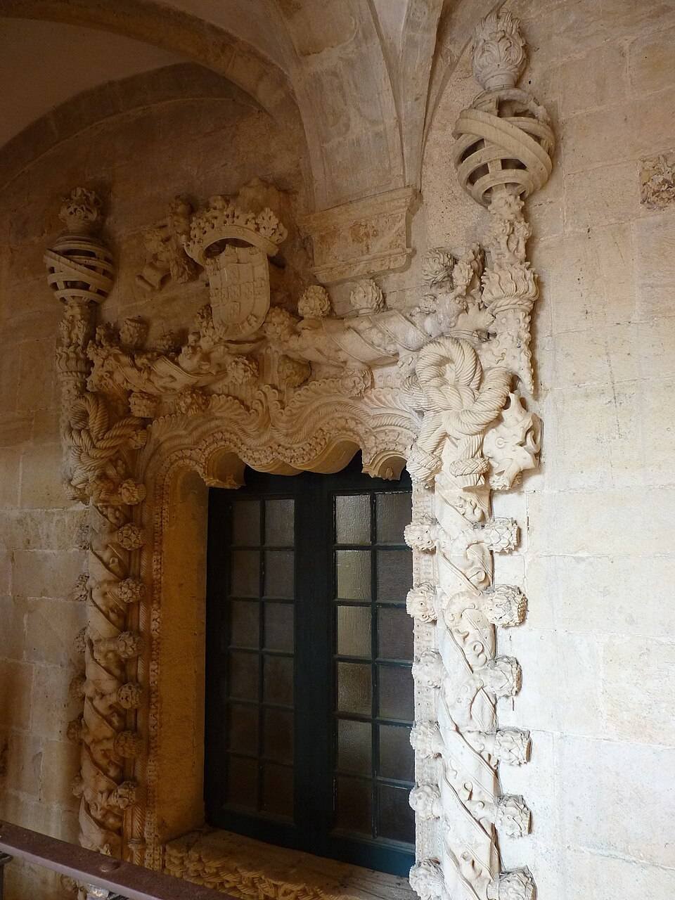 Looking out through the Manueline Chapter House Window, encrusted with maritime carving