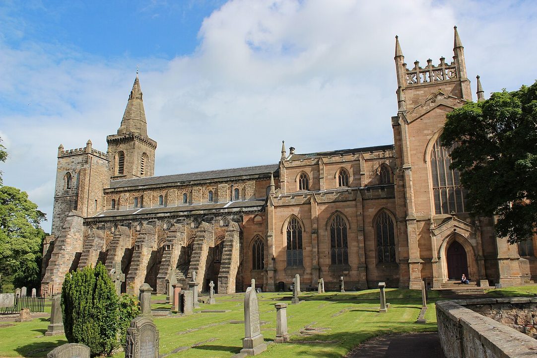 The old nave and the newer church of Dunfermline Abbey seen together from the churchyard