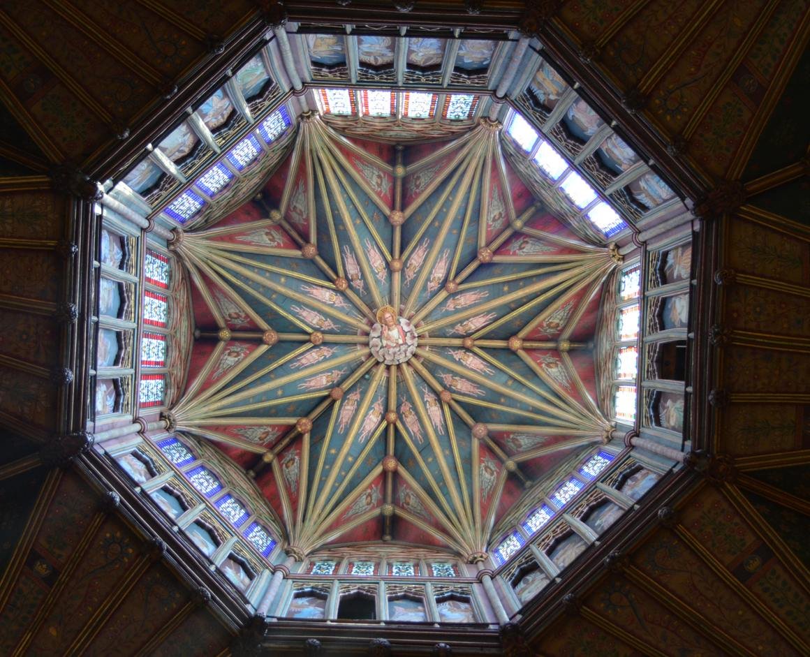 Looking up into the vault of the Octagon at Ely Cathedral