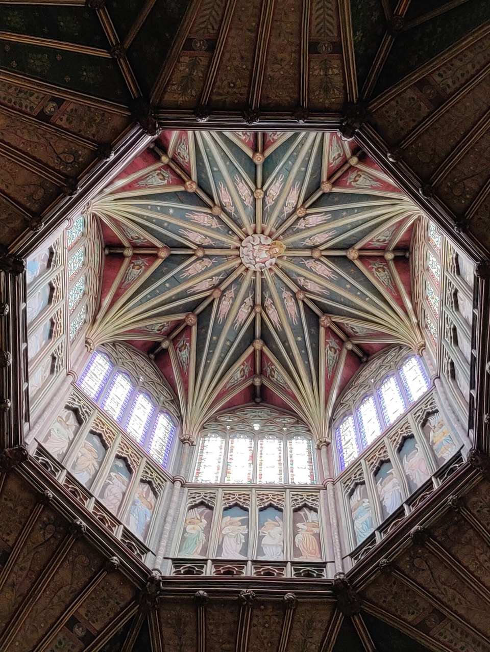Looking up into the Octagon lantern tower at Ely Cathedral