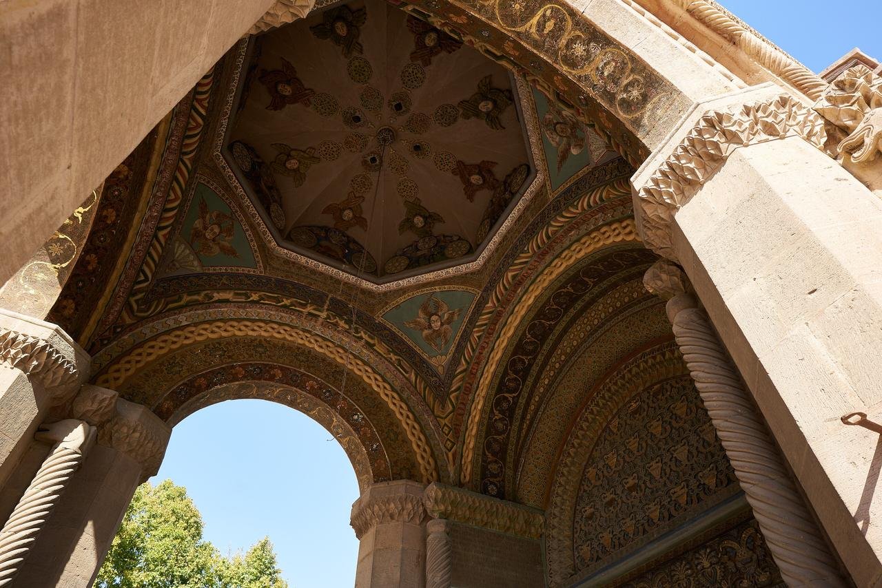 Painted decoration on the vault beneath the belfry at Etchmiadzin Cathedral