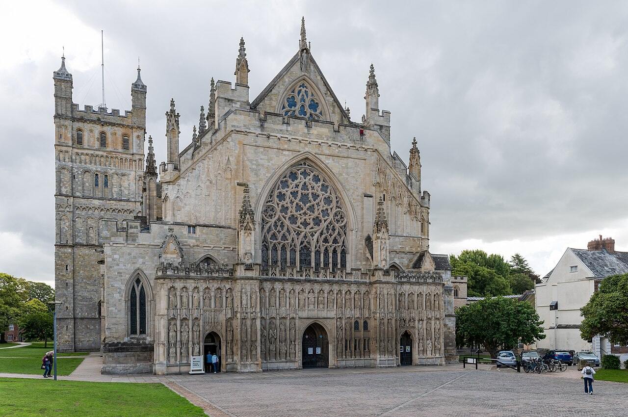 The west front of Exeter Cathedral with its carved image screen and great west window