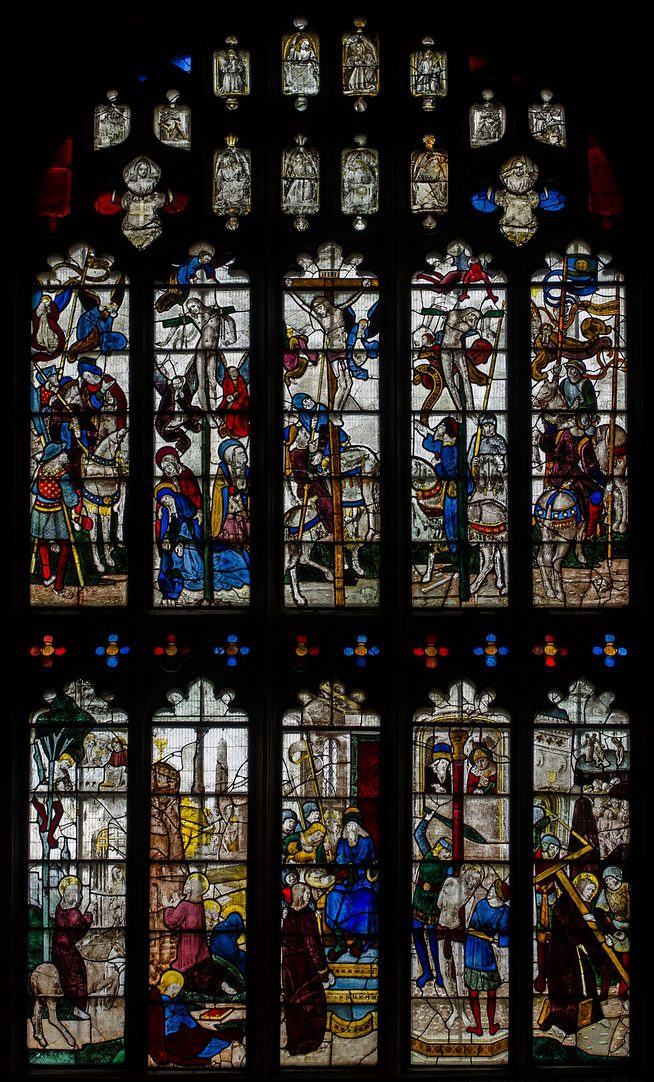 The east window of St Mary's, Fairford, with scenes of the Passion and Crucifixion in late medieval glass