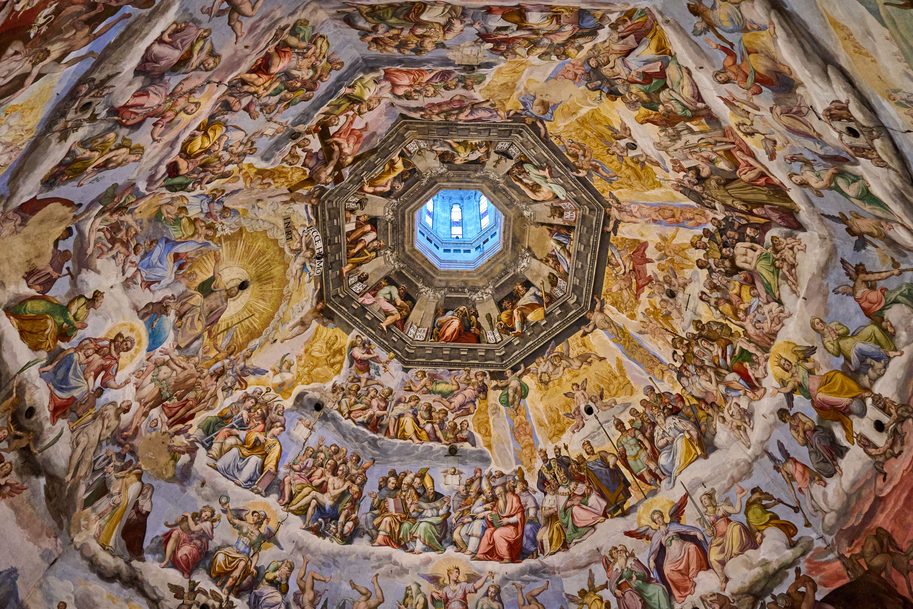 The Last Judgment fresco painted inside the dome of Florence Cathedral, seen from below