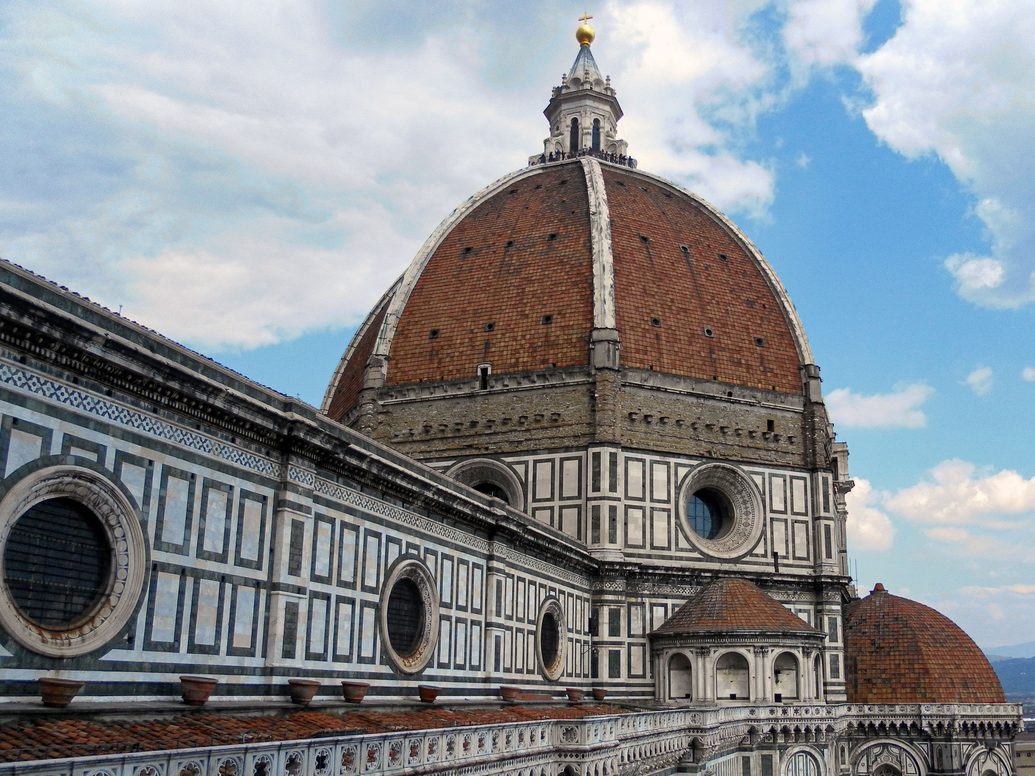 The red-tiled dome of Florence Cathedral with its white marble ribs and lantern
