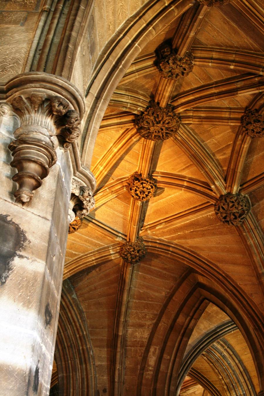 Rib vaulting with carved bosses over the tomb of St Mungo in Glasgow Cathedral