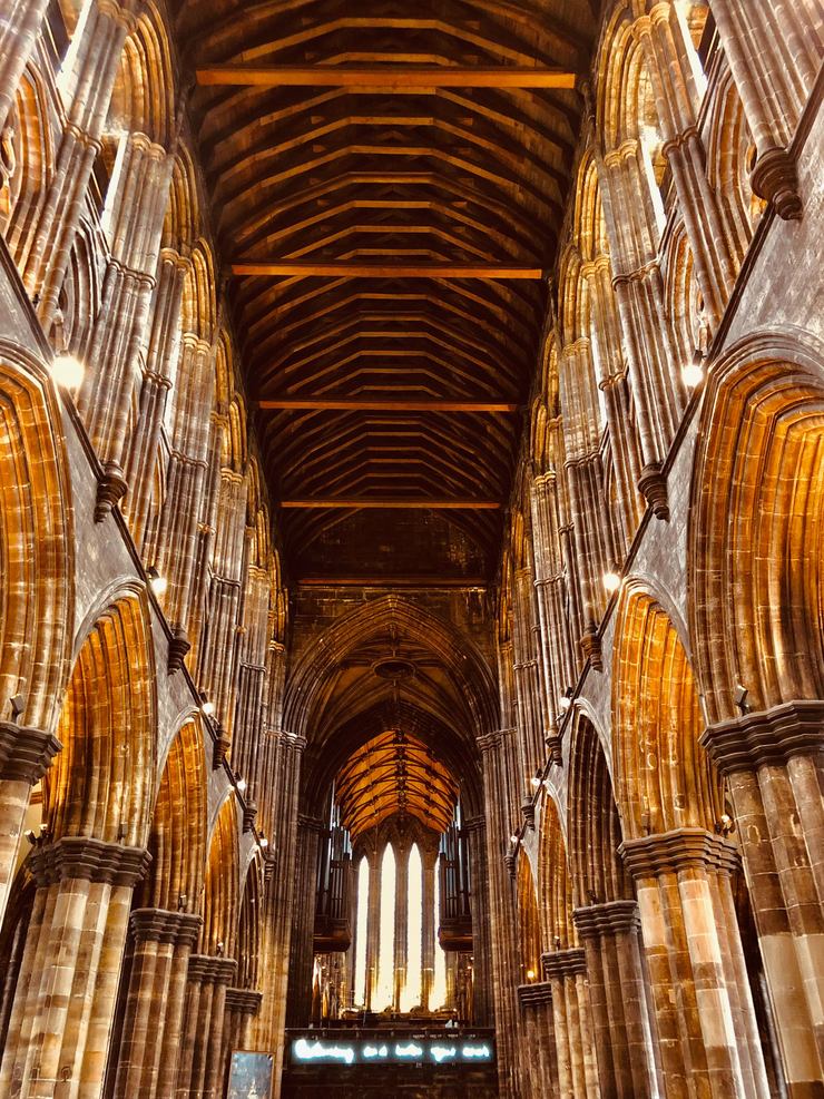 The timber roof and Gothic arcades of the nave of Glasgow Cathedral