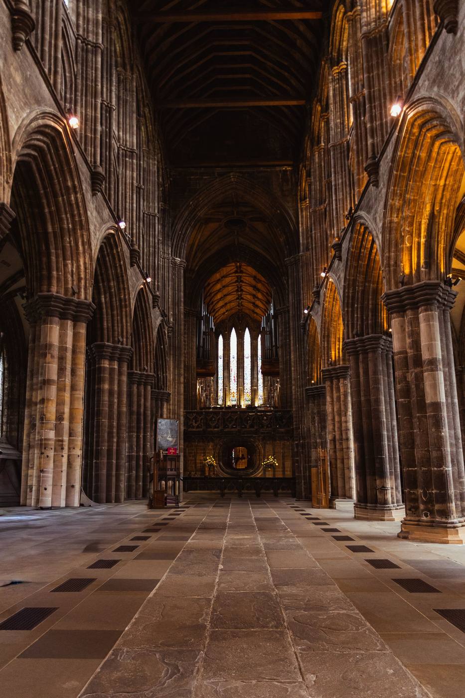 The nave of Glasgow Cathedral looking east towards the stone pulpitum screen