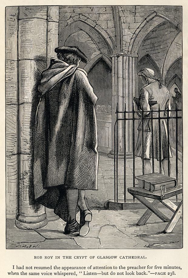 A Victorian engraving of Rob Roy in the crypt of Glasgow Cathedral
