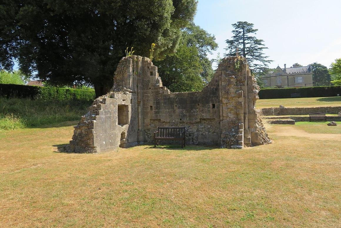 Low ruined walls at the north east corner of the choir at Glastonbury Abbey