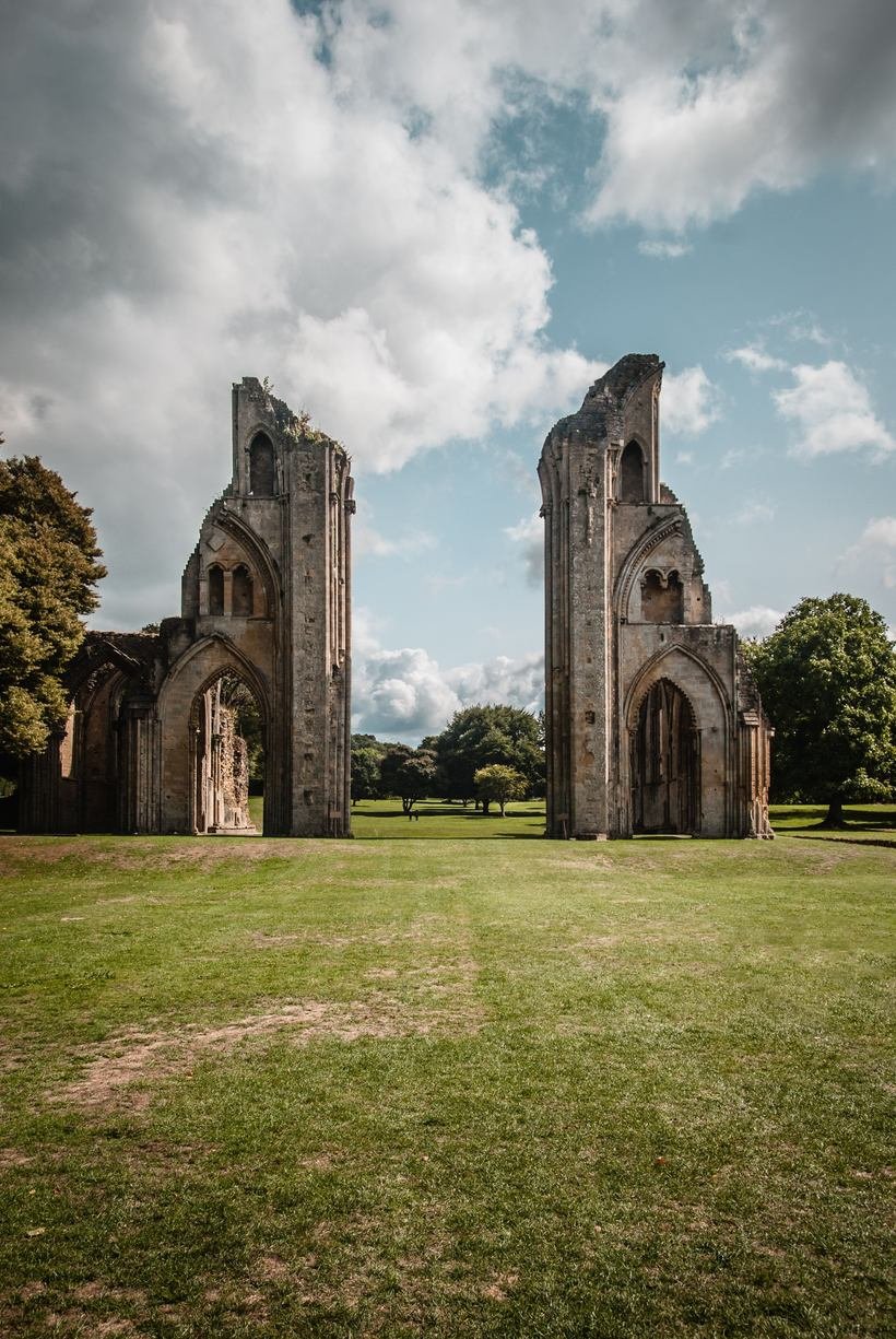 The ruined arches of the great church at Glastonbury Abbey