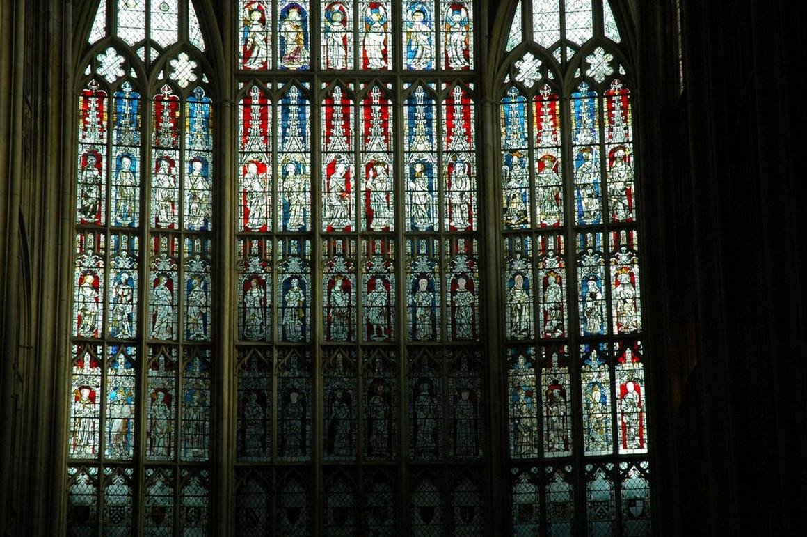 The Great East Window of Gloucester Cathedral filled with medieval glass