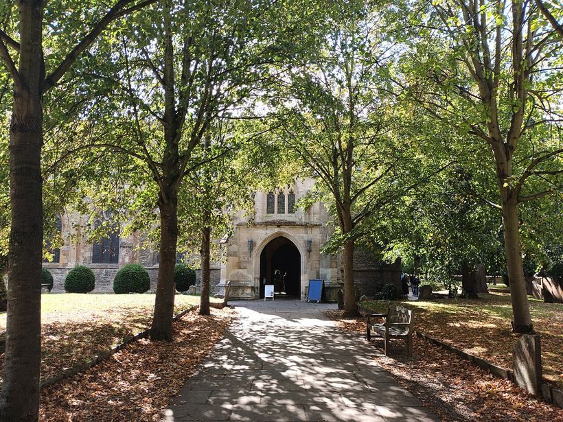 The avenue of lime trees leading through the churchyard to the north porch of Holy Trinity, Stratford