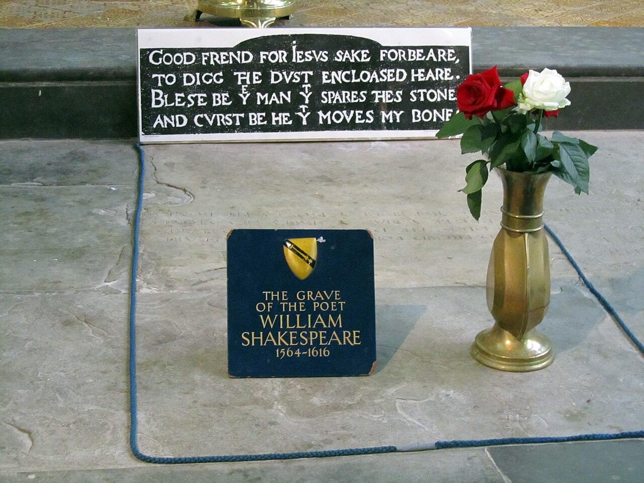 Shakespeare's grave slab in the chancel floor of Holy Trinity, Stratford, with its carved verse curse