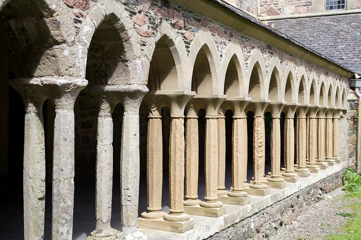 The rebuilt cloister arcade of Iona Abbey
