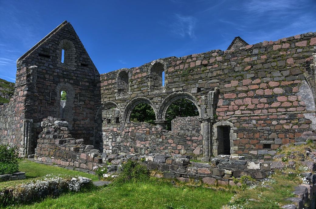 The pink granite ruins of the medieval nunnery on Iona
