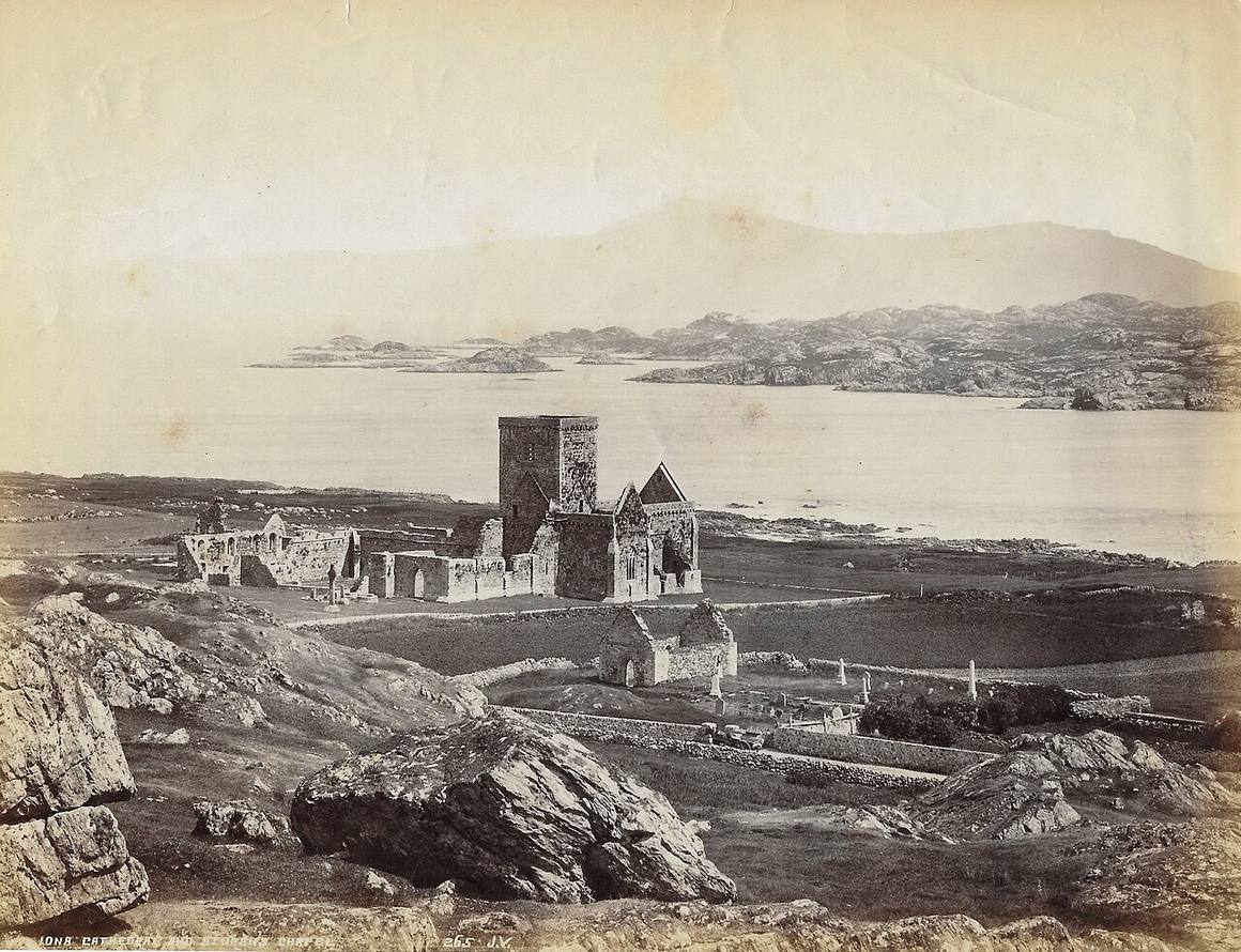 A nineteenth-century photograph of the ruined Iona Abbey church