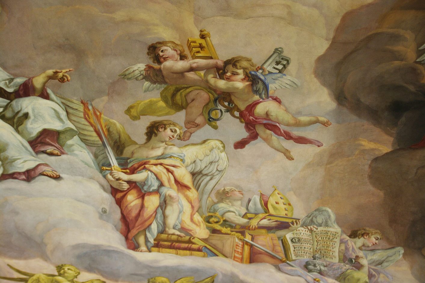 Detail of the dome fresco of the Karlskirche, with angels among clouds