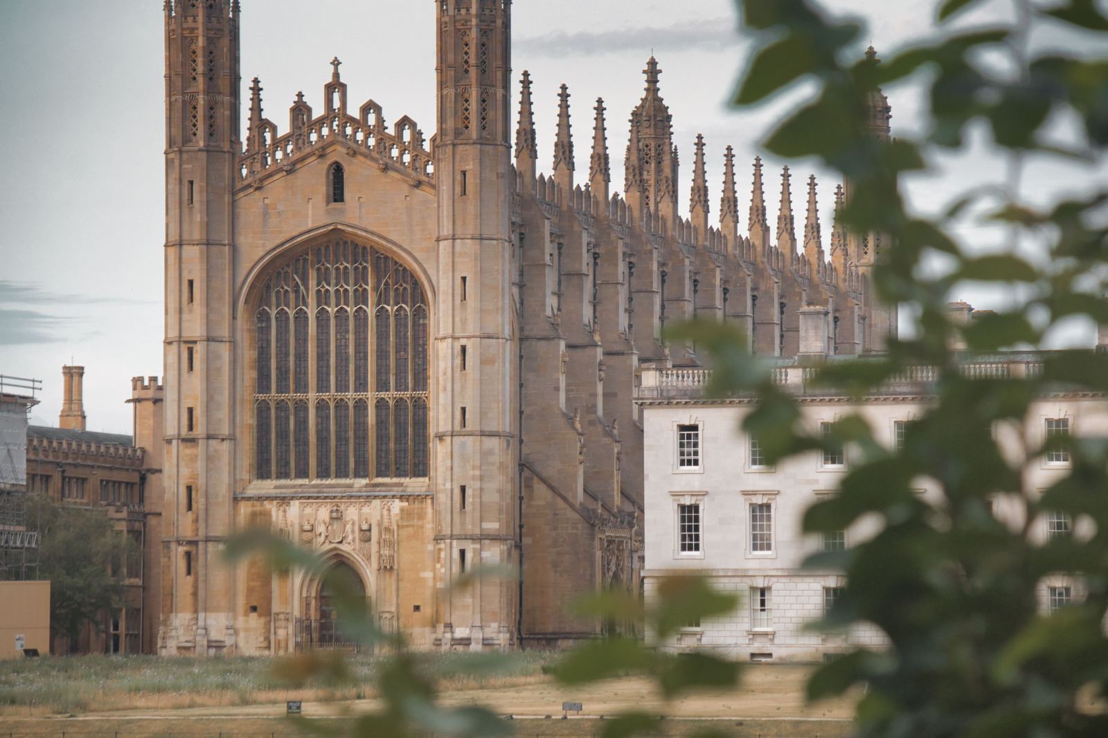 The west end of King's College Chapel with its great window between two pinnacled turrets