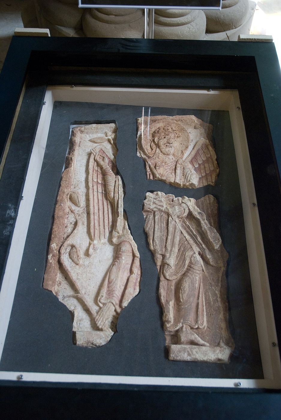 The Anglo-Saxon carved Lichfield Angel in its display case