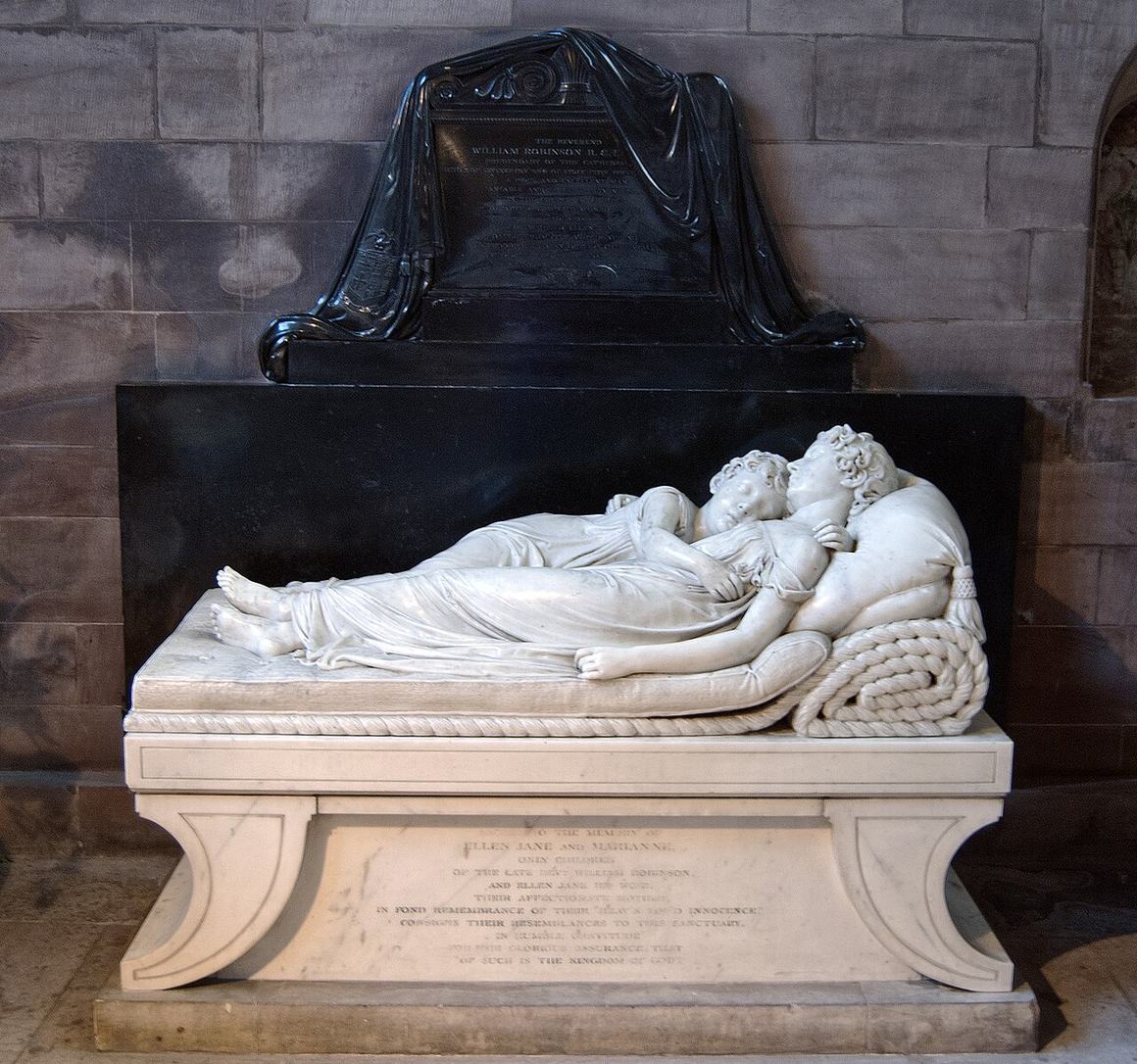 Chantrey's white marble monument of two sleeping girls at Lichfield Cathedral