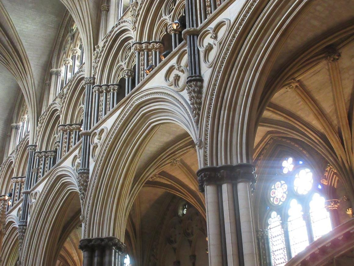 Carved angels in the spandrels of the Angel Choir at Lincoln Cathedral