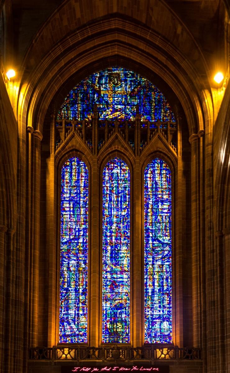 Tracey Emin's pink neon work in Liverpool Cathedral