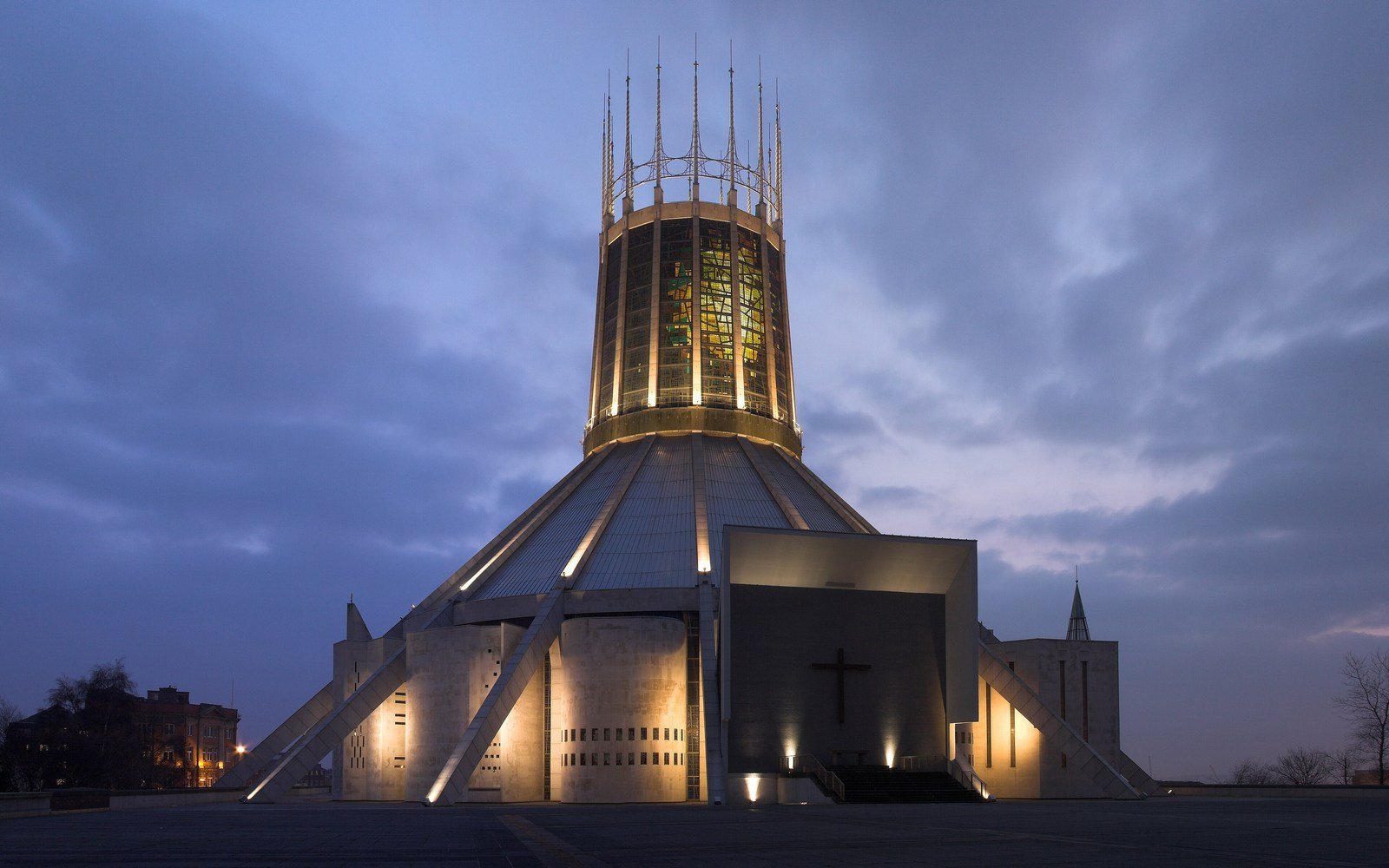 Liverpool's Metropolitan Cathedral of Christ the King at dusk